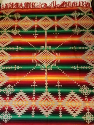 Antique Wool Pendleton Indian Trade Blanket Ca.  1920s Fringed 68 " ×64 " Unique Vtg