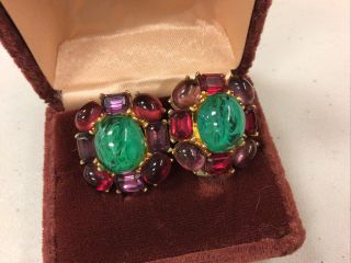 Vintage Ciner Jewels Of India Moghul Style Cabochons Clip Earrings