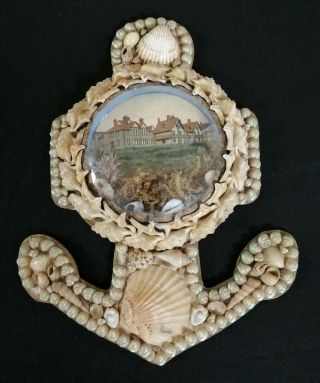 Antique 19th Century Sailors Valentine Shell Picture Anchor Sea Folk Art