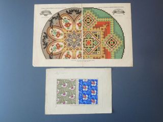 2 Antique Berlin Woolwork Patterns A Nicolai,  One Other For Footstool