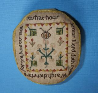 Exceptional Antique 18th Century Needlework Sampler Pin Cushion With Provenance