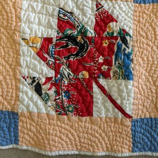 Vintage Hand Stitched Quilt Maple Leaf Pattern Approx 75 " By 63 "