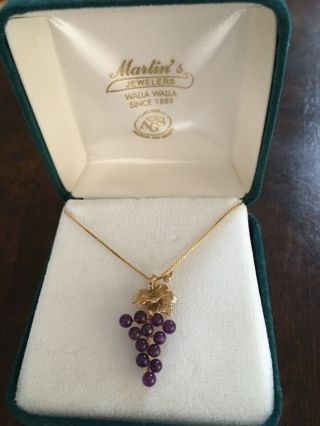 Vtg Deco 14k Gold Amethyst Purple Grapes Cluster Necklace