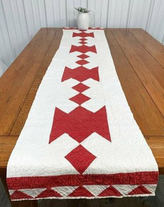 Christmas Red C 1890 - 1900 Jacobs Ladder Quilt Pc Runner Antique 76 "