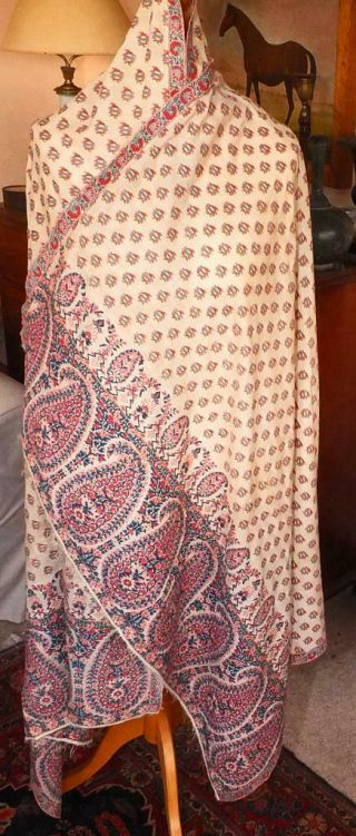 Antique Norwich Victorian Silk Kashmir Paisley Shawl 100 " By 39 "