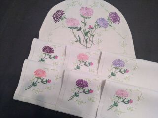Stunning Vintage Hand Embroidered Fairistytch Linen Tea Cosy Cover & Napkins