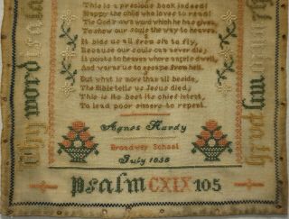SMALL MID 19TH CENTURY VERSE,  MOTIF& QUOTATION SAMPLER BY AGNES HARDY - 1856 3