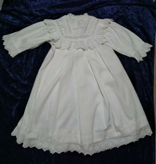 Antique Vintage Frenchchilds Embroidered Lace White Cotton Baby/dolls Dress 1900