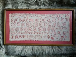 1896 Antique Framed Needlepoint,  Cross Stitch,  Alphabet,  Rosina Pera Sampler