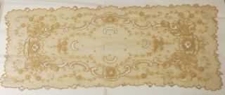 Antique Vintage French Gorgeous Net Lace Table Runner Embroidered Unusual Piece