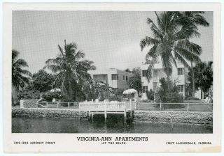 Vintage 1949 Roadside Advertising Postcard Virginia - Ann Apts Fort Lauderdale Fl