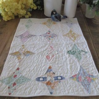 Pastel Feedsack Prints Vintage 30s Quilt Table Or Doll 18 " X 13 1/2 "