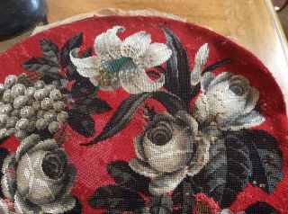 2nd Large Victorian Beadwork Needlepoint Chair Cover Lillys Grapes Roses 2
