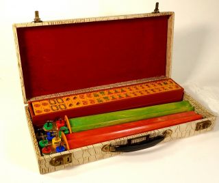 Vintage Royal Depth Control Mah Jong Set Bakelite/catalin 152 Tiles,  4 Racks