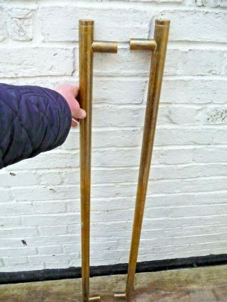 Vintage Pair Huge Brass Shop Door Handles Pulls Well Made Good Weight 47.  5 " 80s