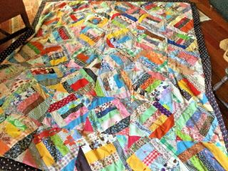 Antique Quilt Done In The Squares.  With A Unique Border Great For A Boy Or Men