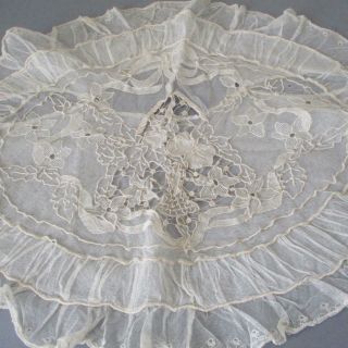 Vintage French Tambour Lace 23 " Oval Pillow Case Flower Basket W Bow Openwork