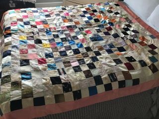 Antique Vintage Hand Made Crazy Quilt Embroidery 70” X 66”