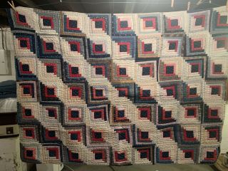 Early Pre 1930’s Era Hand Stitched Log Cabin Quilt