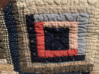 EARLY PRE 1930’s ERA HAND STITCHED LOG CABIN QUILT 3