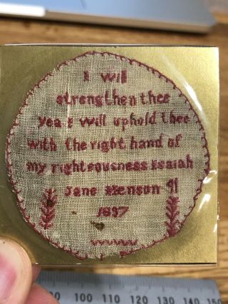 Victorian Hand Embroidered Pocket Watch Sampler Dated 1897