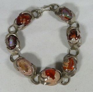 Mexican Vintage Sterling Silver And Mexican Fire Opal Link Bracelet