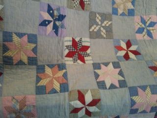 Antique Vintage Cutter Quilt Blue Red White 76x66 Inches