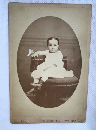 Antique 1800s Cabinet Card Little Girl On A Bench.  Santa Rosa,  Cal.