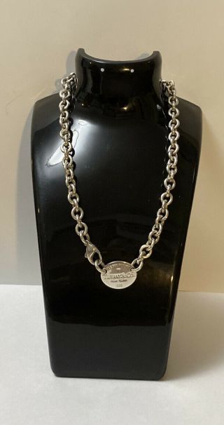 Vintage Return To Tiffany Oval Tag Chunky Choker Chain 15 - 1/4” 925 Sterling
