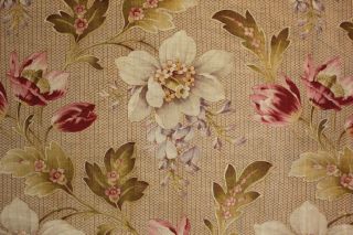 Antique French Floral Fabric C1900 Large Scale Indienne Printed Cotton Wisteria