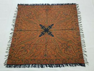 Vintage Kashmir Paisley Wool Dutch Shawl Two Sided 138x133cm