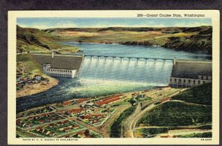 Vintage Linen Postcard: Grand Coulee Dam (hoover Dam),  Washington,  Wa - Unposted