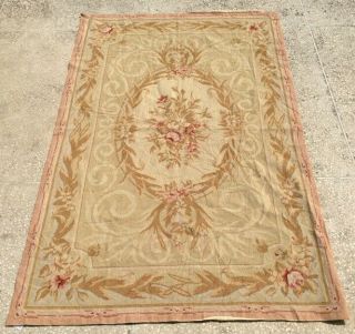 236 - Estate Vintage French Aubusson Rug/tapestry Hand Needle Work