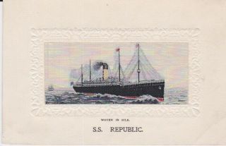 Stevengraph Silk Picture Postcard Ss Republic Ships Rare