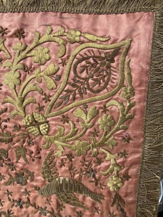 Antique Ottoman Gold Metallic Thread Embroidery on Silk 19th Century. 2