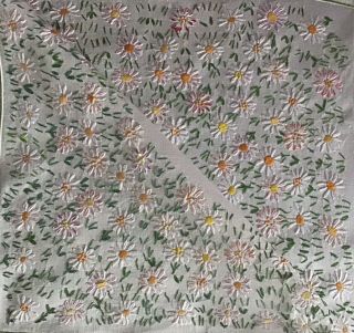 Gorgeous Vintage Irish Linen Hand Embroidered Tablecloth Lovely Daisy Meadows