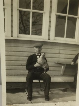 Antique Snapshot Photo Seated Man Holding A Chicken Or Rooster