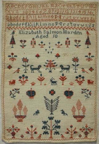 Small Early/mid 19th Century Sampler By Elizabeth Salmon Harden Aged 10 - C.  1840
