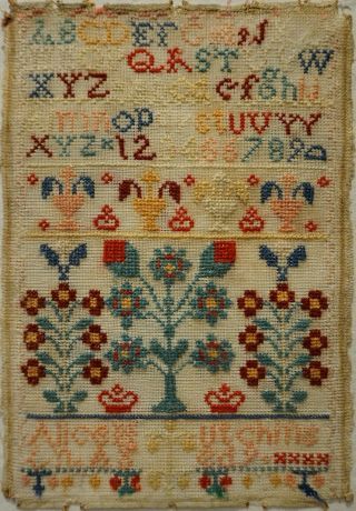 Mid/late 19th Century Motif & Alphabet Sampler By Alice Hutchinson Age 9 C.  1875