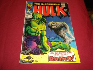 Fa1 Incredible Hulk 104 Marvel 1968 Silver Age 3.  0/gd/vg Comic Hulk Vs Rhino