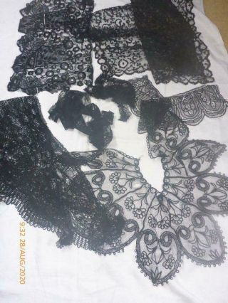 Assorted Antique French/spanish Black Lace Collar Shawl Trims Veil