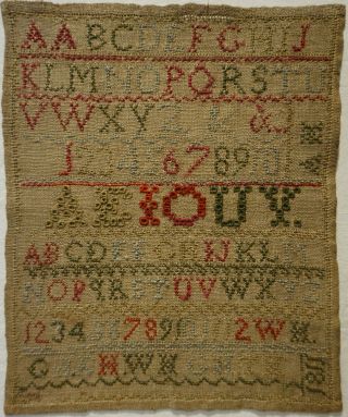 Small Early 19th Century Alphabet& Family Initials Sampler Initialled Ah - 1811