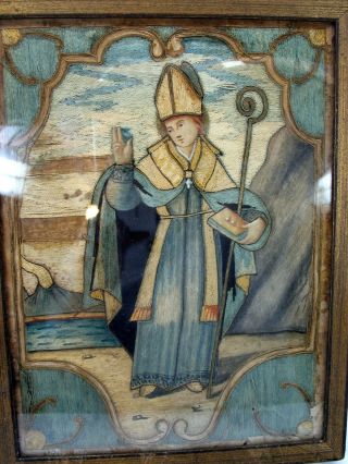 18th Century Fine Needlework Embroidered Silk Picture Of A Cardinal Or Bishop