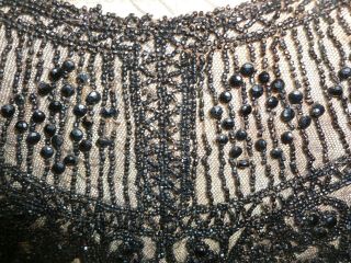 Antique French Victorian Collar - Hand Beaded Glass Trim - dress front Jet Black 3