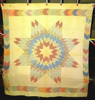 Vintage Lone Star Handmade Handstitched Patch Work Quilt 71 X 75 A Beauty