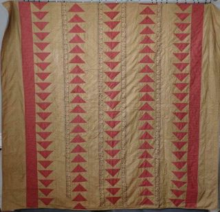 Early Fabrics Antique Flying Geese Quilt Coverlet 89x95 Cutter or Folder? 2
