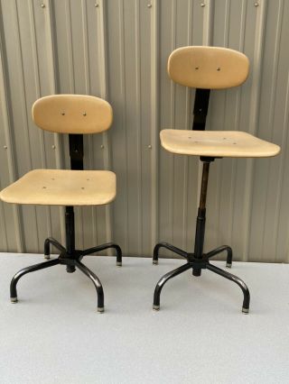 Pair Vintage Adjustable Industrial Drafting Chair Stool Garrett Tubular Products