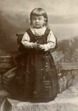 Antique Cabinet Photo - Darling Little Girl W Pinafore Style Dress Scranton Pa