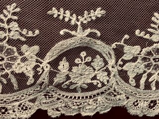19th C.  Brussels bobbin lace applique border yardage - floral design 3