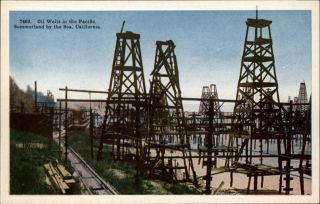Pacific Oil Wells Summerland By The Sea California 1920s Vintage Postcard